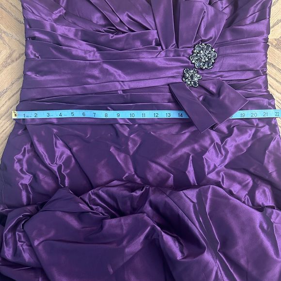 Formal Purple Satin Dress Ball Gown Rhinestone Gathered Bustier Strapless Bra - Picture 8 of 10